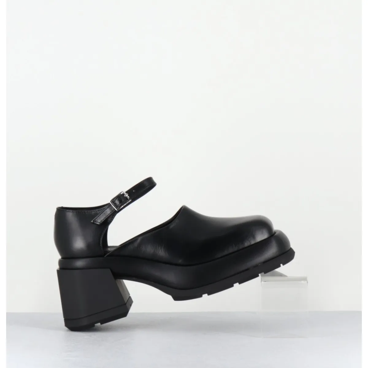 New E8 BY MIISTA Babies à plateforme en cuir - CORAL BLACK COURT NOIR