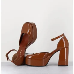 Clearance GARRICE LAB Babies à plateforme en cuir vernis caramel - SQUARE CUOIO CAMEL