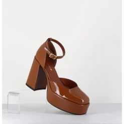 Clearance GARRICE LAB Babies à plateforme en cuir vernis caramel - SQUARE CUOIO CAMEL