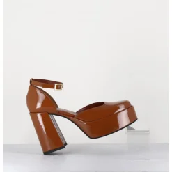 Clearance GARRICE LAB Babies à plateforme en cuir vernis caramel - SQUARE CUOIO CAMEL