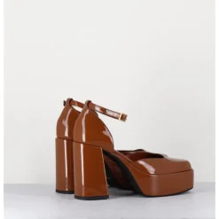 Clearance GARRICE LAB Babies à plateforme en cuir vernis caramel - SQUARE CUOIO CAMEL