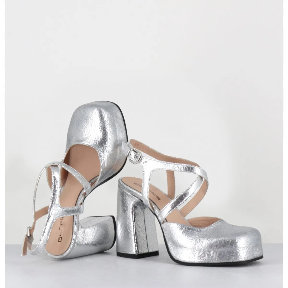 New GARRICE LAB Babies à plateforme en cuir craquelé - VATI2 CRAK O ARGENT