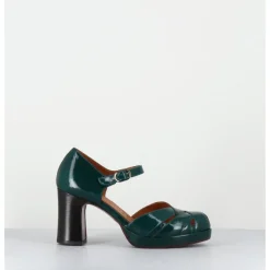 Sale CHIE MIHARA Babies à talon en cuir vernis ajouré - DEMIN SUCRE FOREST VERT