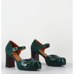 Sale CHIE MIHARA Babies à talon en cuir vernis ajouré - DEMIN SUCRE FOREST VERT