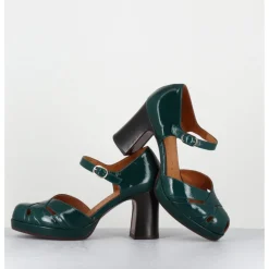 Sale CHIE MIHARA Babies à talon en cuir vernis ajouré - DEMIN SUCRE FOREST VERT