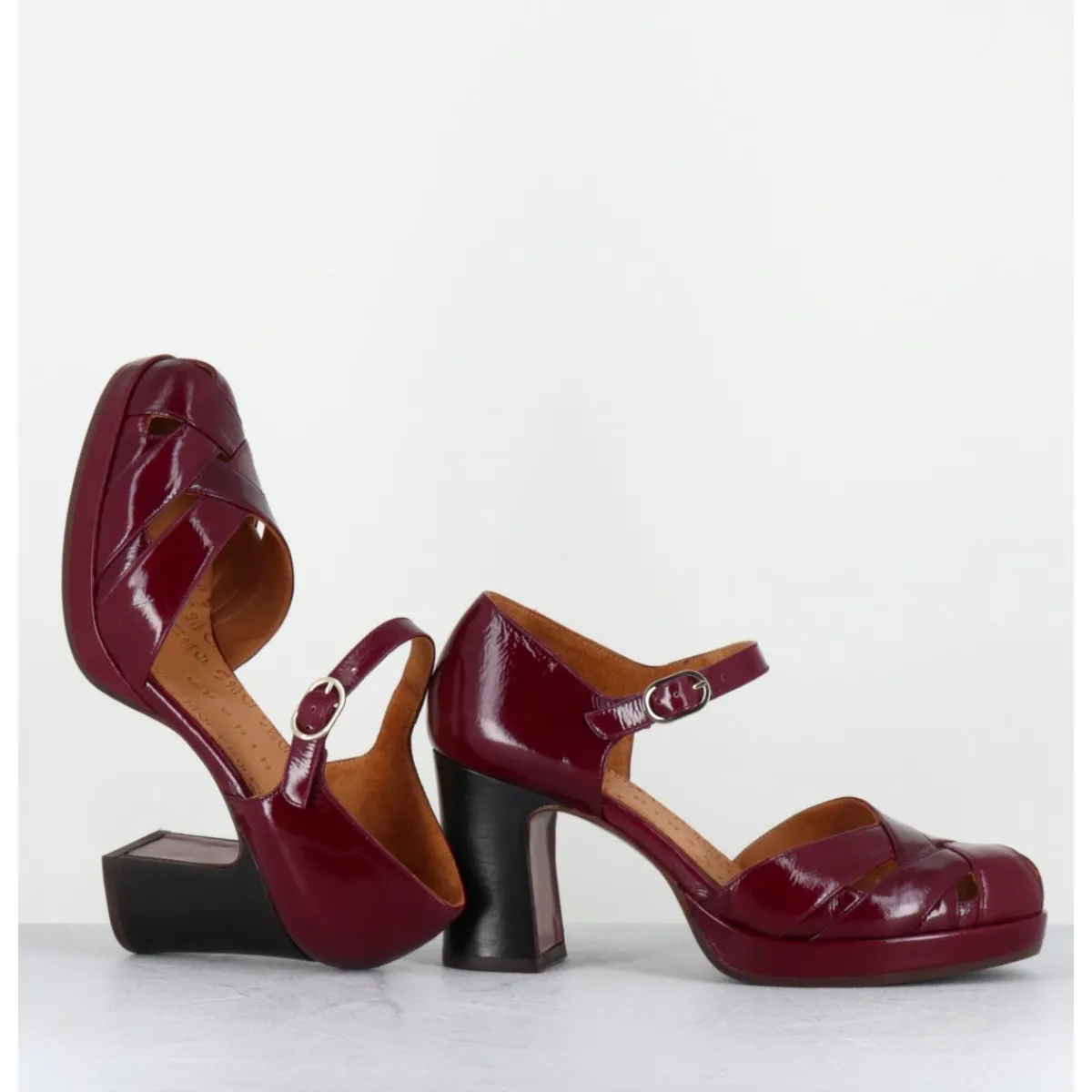 Online CHIE MIHARA Babies à talon en cuir vernis x ajouré - DEMIN SUCRE GRANATE BORDEAU