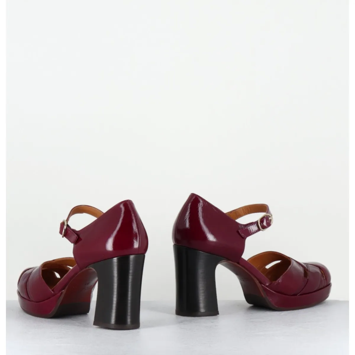 Online CHIE MIHARA Babies à talon en cuir vernis x ajouré - DEMIN SUCRE GRANATE BORDEAU