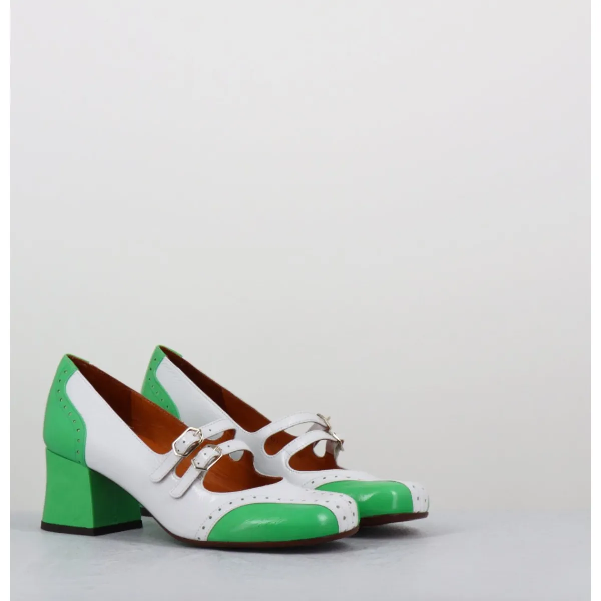 Online CHIE MIHARA Babies petit talon look vintage vernis blanc & vert - MAIME44 FERRARI BLANCO