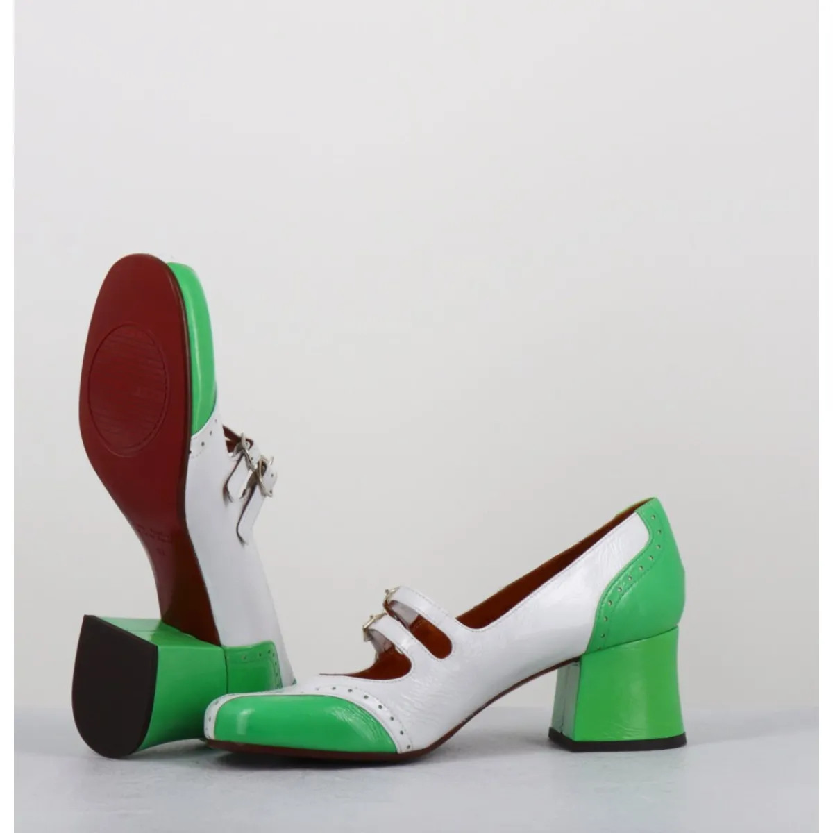 Online CHIE MIHARA Babies petit talon look vintage vernis blanc & vert - MAIME44 FERRARI BLANCO