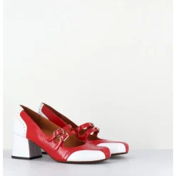 New CHIE MIHARA Babies petit talon look vintage vernis rouge & blanc - MAIME44 FERRARI CHERRY