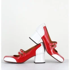 New CHIE MIHARA Babies petit talon look vintage vernis rouge & blanc - MAIME44 FERRARI CHERRY