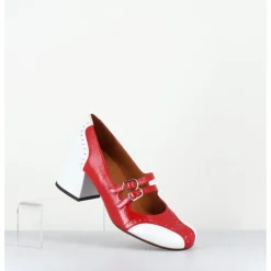 New CHIE MIHARA Babies petit talon look vintage vernis rouge & blanc - MAIME44 FERRARI CHERRY