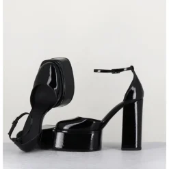 3JUIN Babies talon haut à plateforme en cuir vernis - AMBRA MOK PATENT NOIR