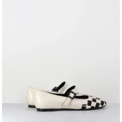 Best GARRICE LAB Ballerines damier à bride en cuir blanc & noir - NICOLA LUX TALCO NOIR&BLANC