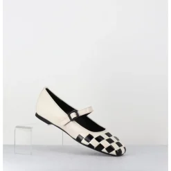 Best GARRICE LAB Ballerines damier à bride en cuir blanc & noir - NICOLA LUX TALCO NOIR&BLANC