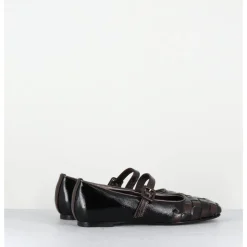 Sale GARRICE LAB Ballerines damier à bride naplak noir & marron - NICOLA NAPLAK NERO