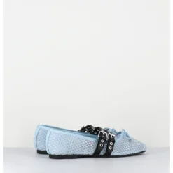 Online OA NON FASHION Ballerines en mesh ciel à strass & double brides en cuir noir - MISTY CRISTALLO CELESTE BLEU