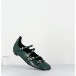 Clearance LELLA BALDI Ballerines multi-brides en cuir glacé - LT2409 LAREDO PINE VERT