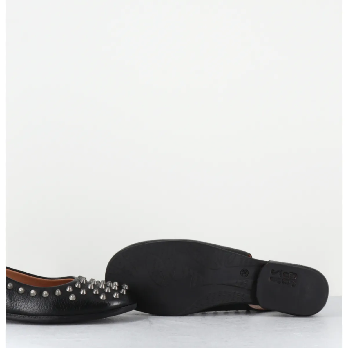 Outlet A.S.98 Ballerines slingback cuir & clous - NAVI NERO NOIR