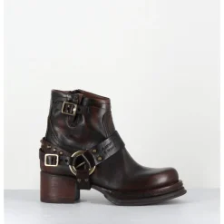 Clearance A.S.98 Bikers courtes à ceinturon en cuir vieilli - GROUND TIGER MARRON