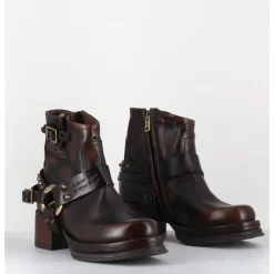 Clearance A.S.98 Bikers courtes à ceinturon en cuir vieilli - GROUND TIGER MARRON