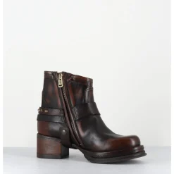 Clearance A.S.98 Bikers courtes à ceinturon en cuir vieilli - GROUND TIGER MARRON