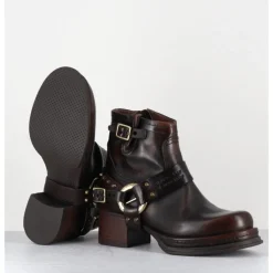 Clearance A.S.98 Bikers courtes à ceinturon en cuir vieilli - GROUND TIGER MARRON