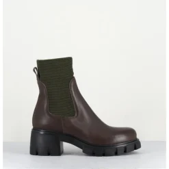 Best GARRICE LAB Bikers en cuir & élastique kaki - 6424 MORO MARRON