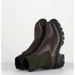 Best GARRICE LAB Bikers en cuir & élastique kaki - 6424 MORO MARRON