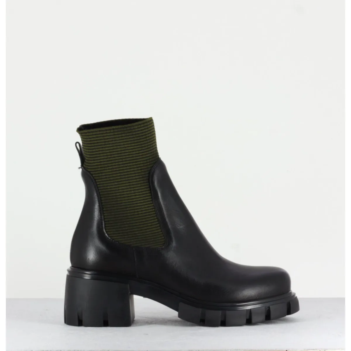 Best GARRICE LAB Bikers en cuir & élastique kaki - 6424 BOSCO NOIR