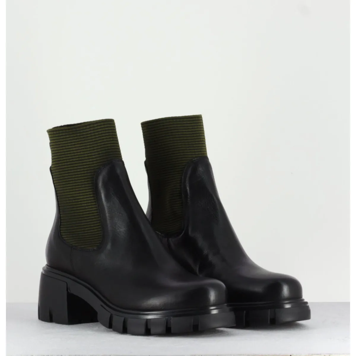 Best GARRICE LAB Bikers en cuir & élastique kaki - 6424 BOSCO NOIR