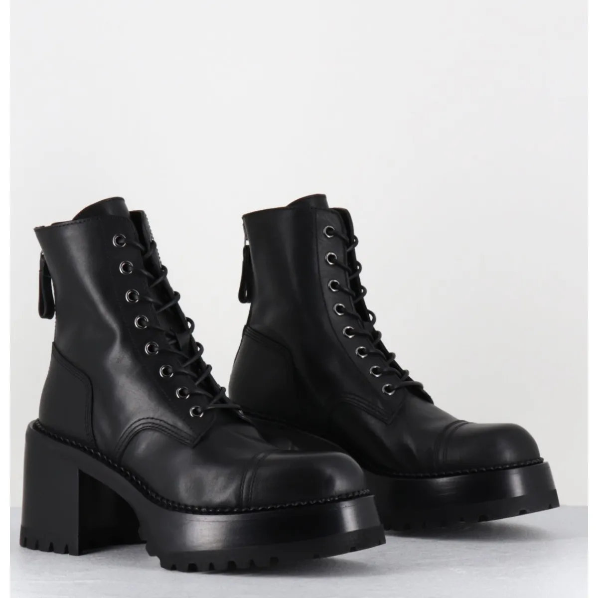 PREMIATA Boots à lacets à plateforme en cuir - M4519 GAUCHO NERO NOIR