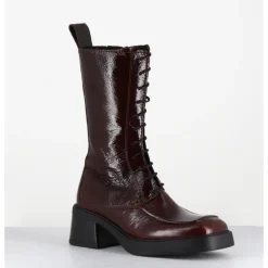 Best E8 BY MIISTA Boots à lacets bout carré en cuir naplak - AGUSTINA DARK BROWN BOOTS MARRON