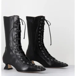 Best MIISTA Boots à lacets corseté cuir & bout carré - EMILE BLACK LACE UP NOIR