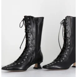 Best MIISTA Boots à lacets corseté cuir & bout carré - EMILE BLACK LACE UP NOIR