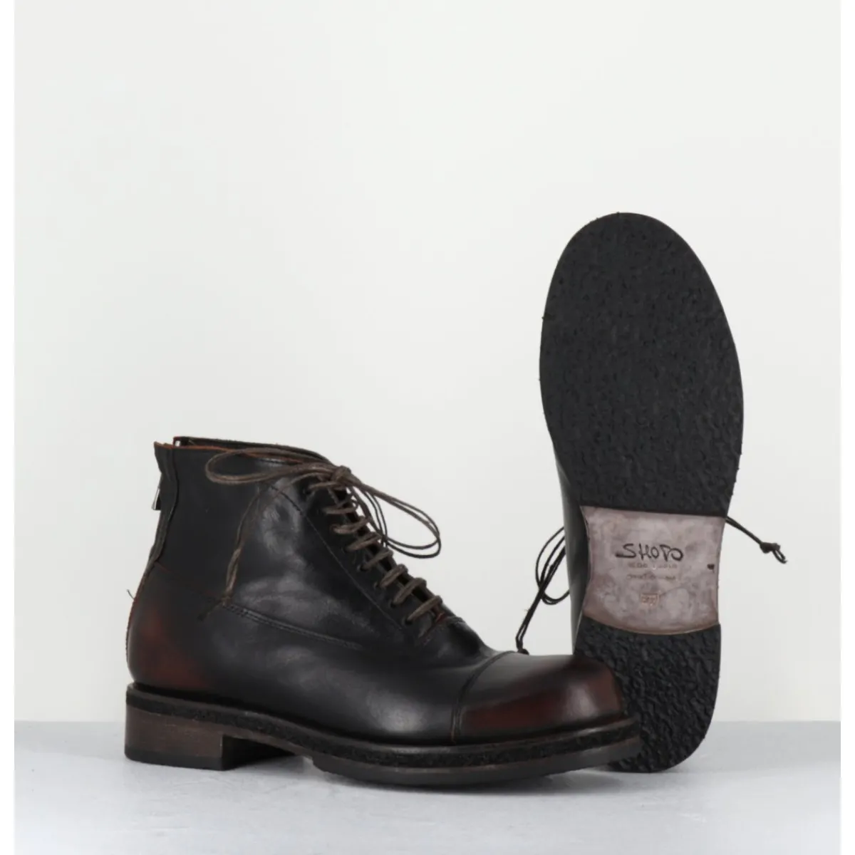 Sale SHOTO Boots à lacets en cuir vieilli - 50848 NEVADA WASHED MARRON