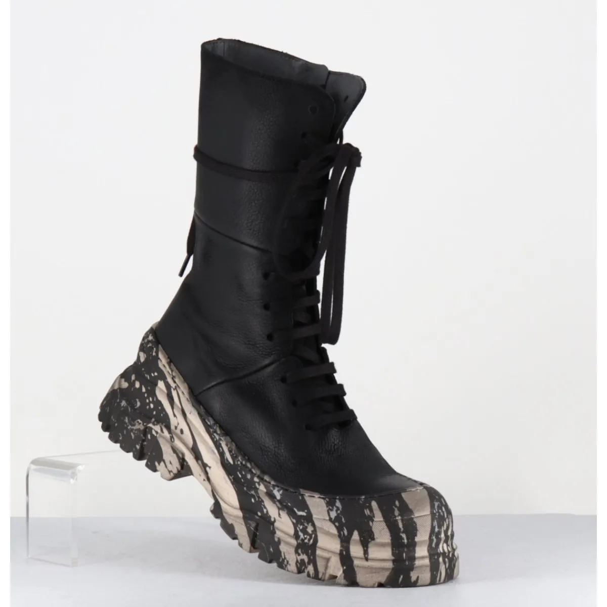 Best LOFINA Boots à lacets en cuir semelle imprimé militaire - 4142 GAS NERO NOIR