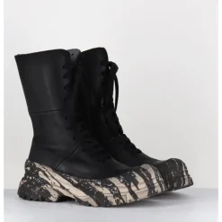 Best LOFINA Boots à lacets en cuir semelle imprimé militaire - 4142 GAS NERO NOIR