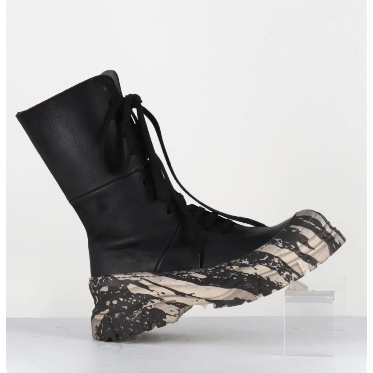 Best LOFINA Boots à lacets en cuir semelle imprimé militaire - 4142 GAS NERO NOIR