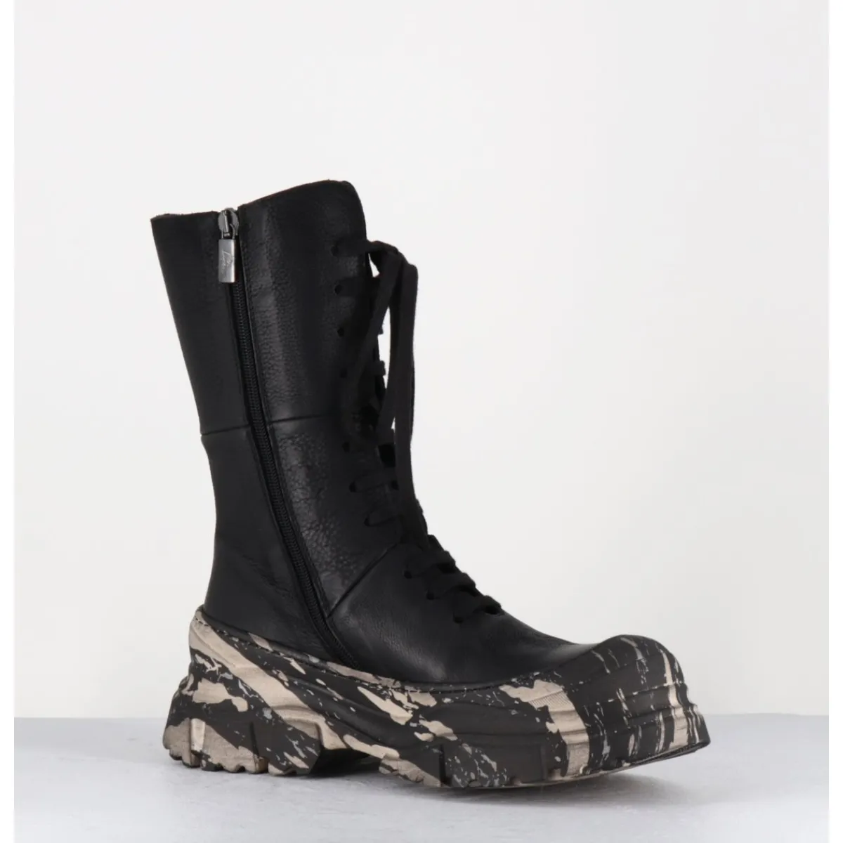 Best LOFINA Boots à lacets en cuir semelle imprimé militaire - 4142 GAS NERO NOIR