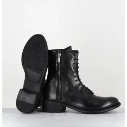 Clearance OFFICINE CREATIVE Boots à lacets en cuir zip extérieur - LISON CAOU063 NERO NOIR