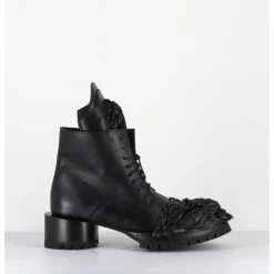 Outlet SDM Boots à lacets talon cylindrique et cuir froissé - LAVA NAPPA NERO NOIR