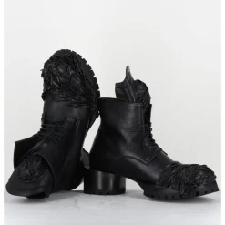 Outlet SDM Boots à lacets talon cylindrique et cuir froissé - LAVA NAPPA NERO NOIR