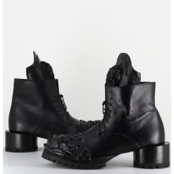 Outlet SDM Boots à lacets talon cylindrique et cuir froissé - LAVA NAPPA NERO NOIR