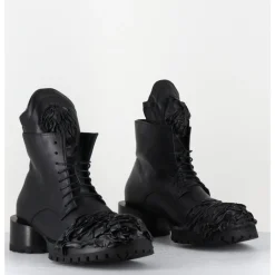 Outlet SDM Boots à lacets talon cylindrique et cuir froissé - LAVA NAPPA NERO NOIR