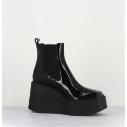 Hot GARRICE LAB Boots à plateforme bout carré en cuir vernis - LEA VERNICE NERO NOIR