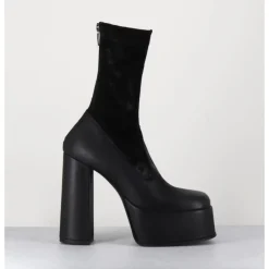 Hot SORT AARHUS Boots à plateforme cuir & stretch nubuck - 3764 GAS NERO NOIR