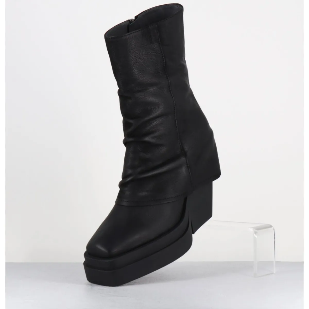 Hot SORT AARHUS Boots à plateforme déstructurée en cuir gras - 6630 GAS NERO NOIR