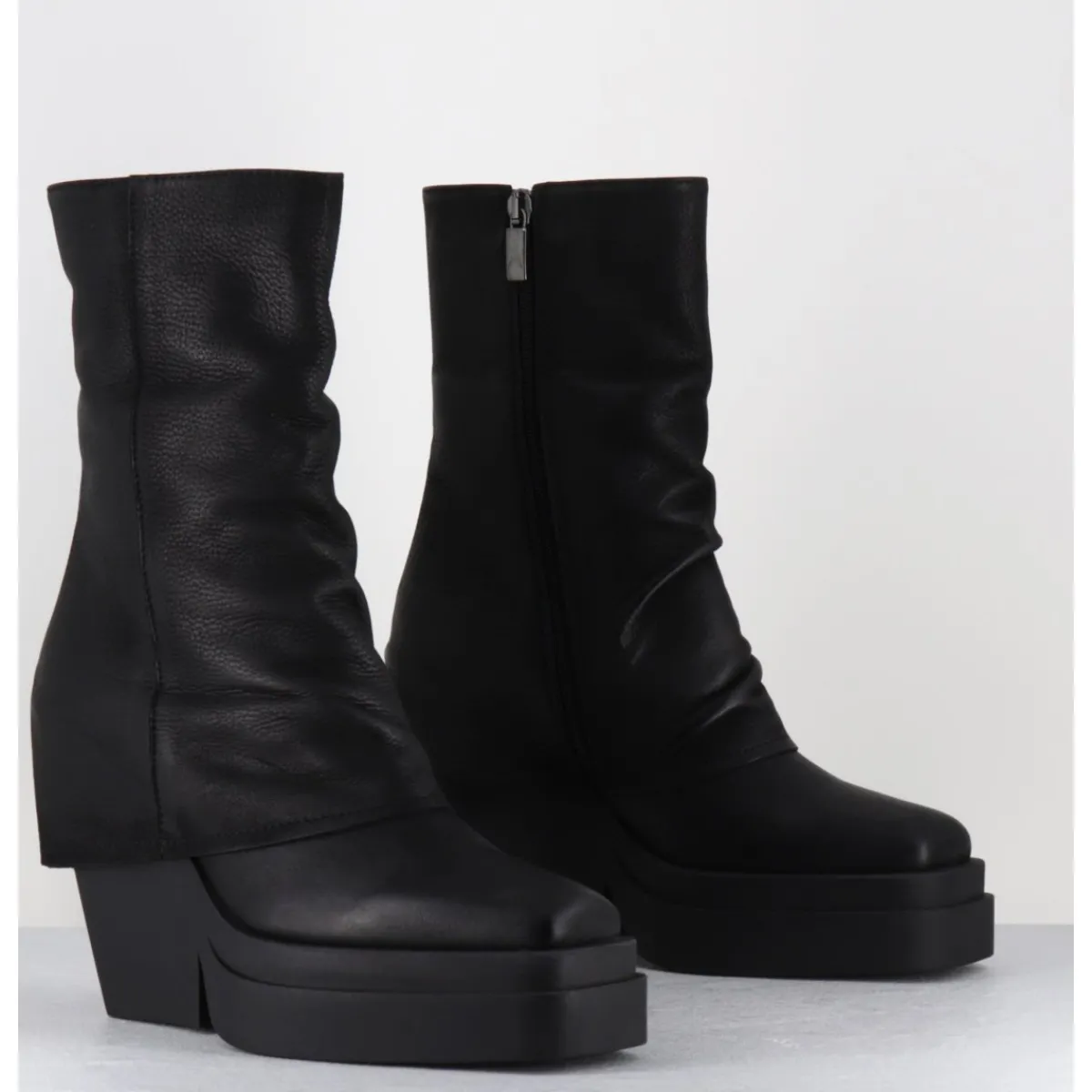 Hot SORT AARHUS Boots à plateforme déstructurée en cuir gras - 6630 GAS NERO NOIR