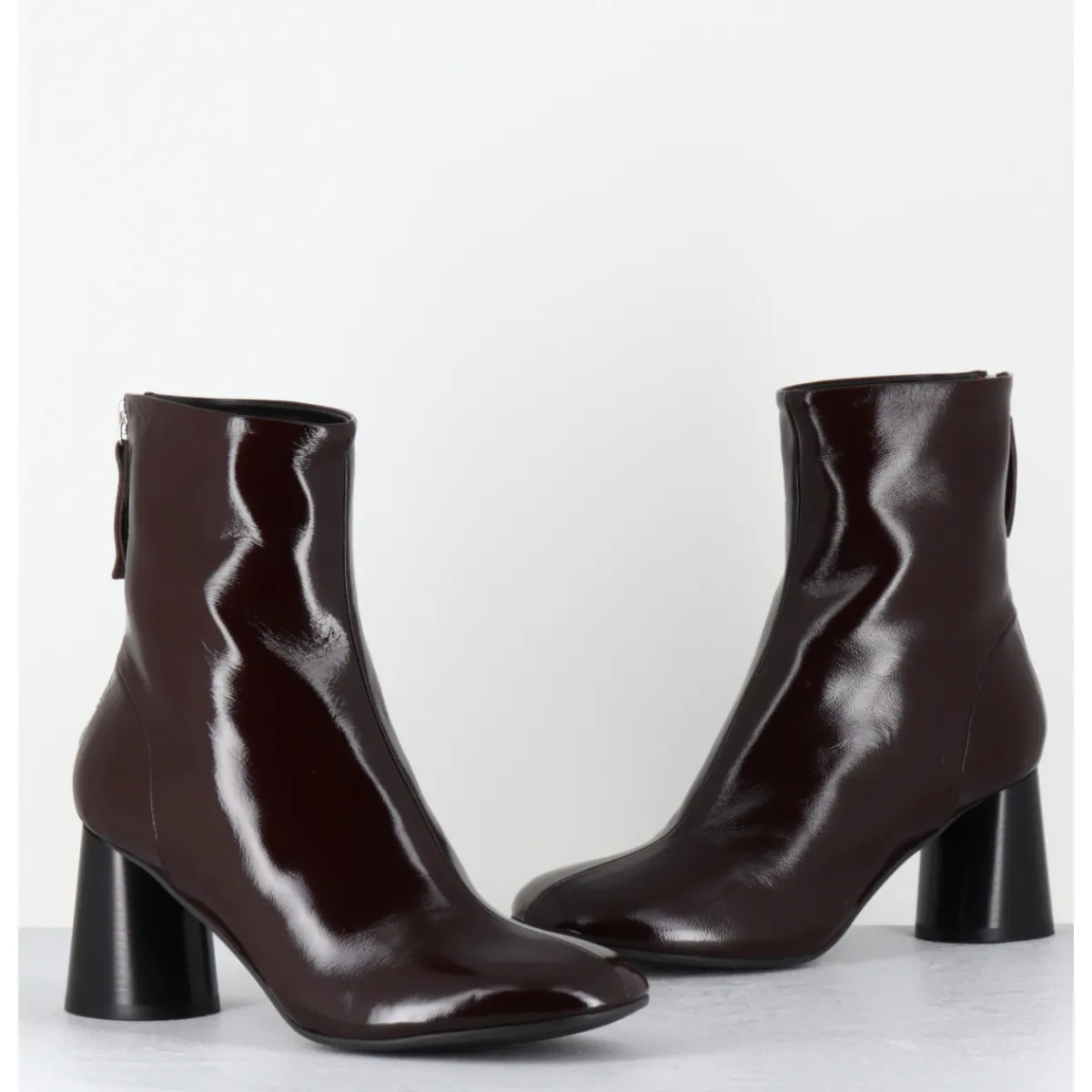 Clearance HALMANERA Boots à talon en cuir bout rond - ADA13 GLAZE T MORO MARRON